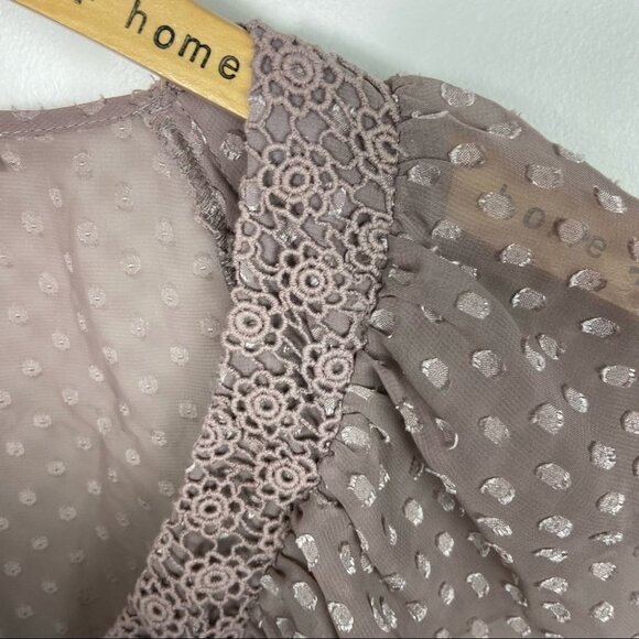 Nordstrom Daniel Rainn Dusty Rose Blush Pink Sheer Polka Dot Blouse Ruffle Top S - Picture 6 of 8